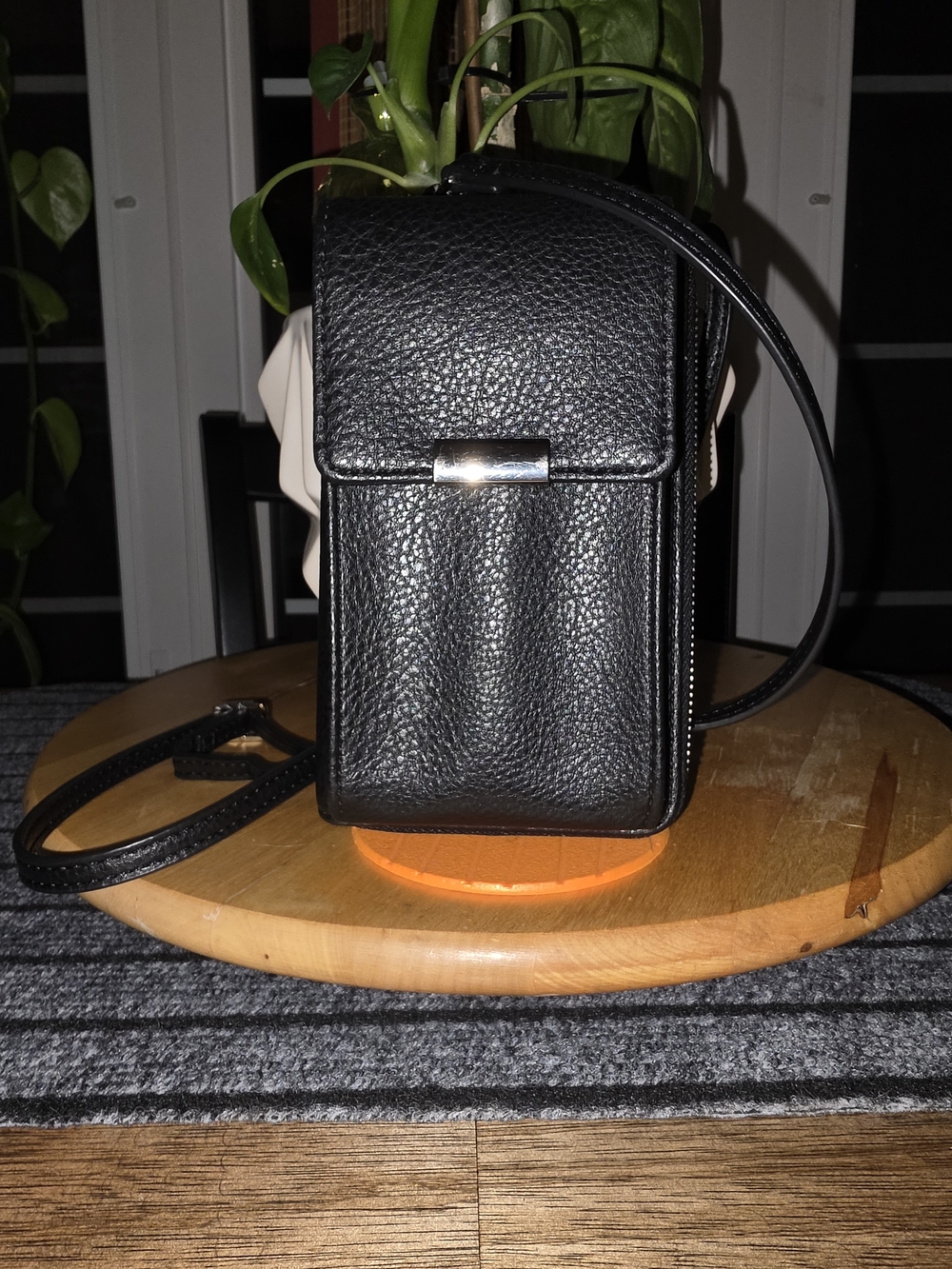 Black Leather Crossbody Phone Bag